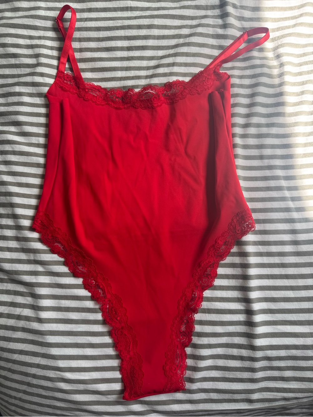 Missguided + Red Lace-Trim Bodysuit